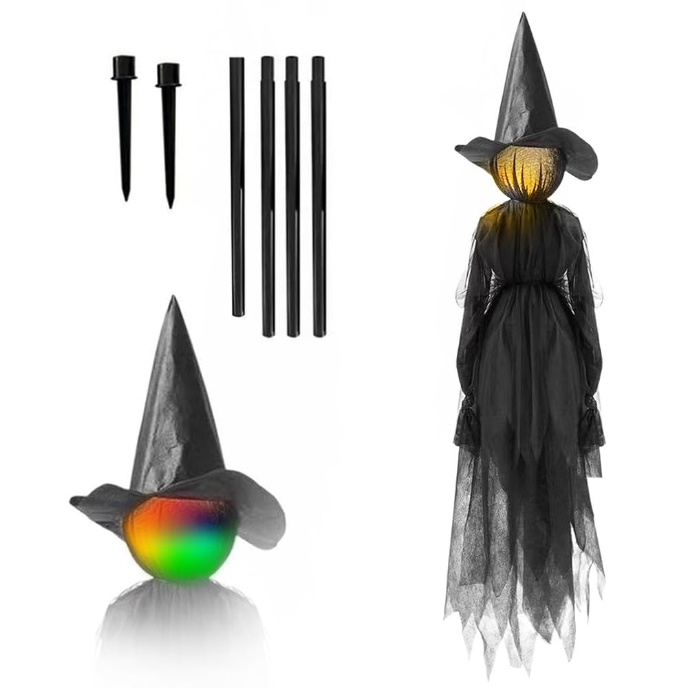 KQWVZ Large Light Up Holding Hands Screaming Witches, Holding Hands Witches with Stakes,Sound-Activated Sensor,Light-Up Witche HoldingHands,Halloween Decorations Outdoor for Yard Haunted House(1.5M)
