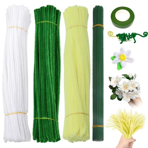 Roinaid Pfeifenreiniger Blumen 2 Bündel - 2mm, Dunkles Goldgelb & Gebrochenes Weiß