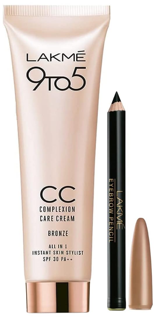 LAKMÉ 9 To 5 Complexion Care Natural Finish Full Coverage Face Cc Cream, Bronze, Spf 30, Conceals Dark Spots & Blemishes For Acne Prone Skin, 30G & Eyebrow Pencil, Black, 1.2G-picture-49