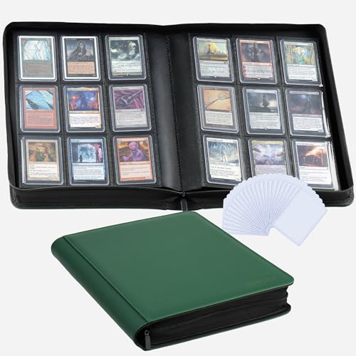 9-Pocket Toploader Binder, Clovecat Premium Card Book， Holds 252 Trading Card with 20 Removable Top-loader Sleeves，PU Card Holder Folders,Card Album for MTG, TCG, Yugioh, Game & Sports Cards(Green)