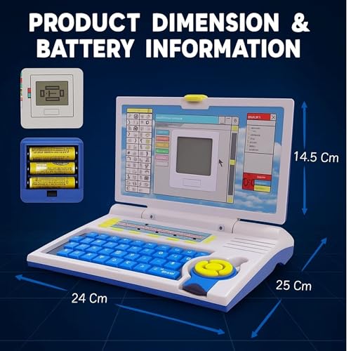 Image of GRAPHENE Educational Kids Laptop Learning Toy for 2-5 Years Boys Girls Computer Toys for 3 Years Toddlers Fun Activity Learning Alphabet Letter Words Games Mathematics Music Logic Memory Tool - Blue