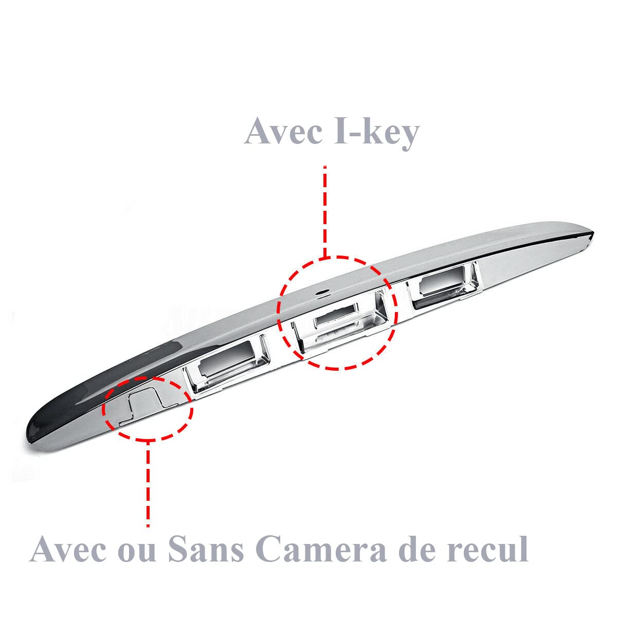 Poignée Baguette Chromée de Coffre Arrière compatible avec QASHQAI/QASHQAI +2 I de 2007 à 2013 Avec ou Sans Camera + I-Key - 90812JD20H 90812JD00H