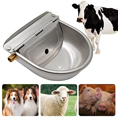 farm & ranch Automatische runderdrink met afvoerstop, roestvrij staal, met 2 stuks verstelbaar koperen vlotterventiel voor os, paard, geiten, schapen, rundvlees, hond - Afbeelding 8