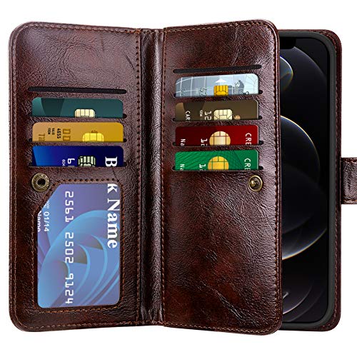 51MVlKnvMmL Vofolen Compatible with iPhone 12 Pro Max Case 5G Wallet for Women Girl Detachable Strap 2-in-1 Credit Card Holder 9-Slot Protective Hard Shell Magnetic Leather Folio Pocket Flip Cover Mandala Brown - Image 3
