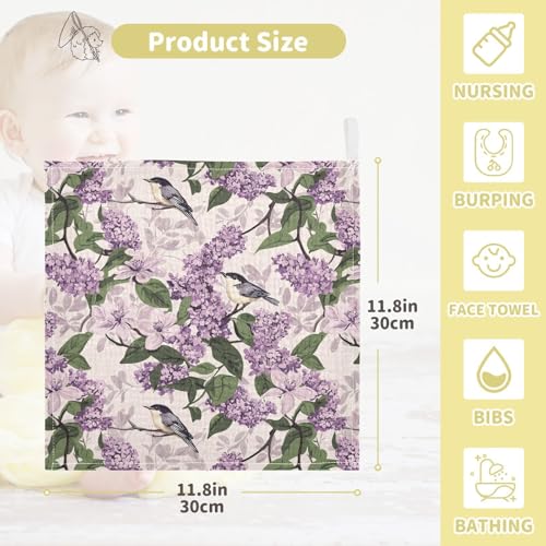 Image of vvfelixl Bloom Lilac Magno Baby Burp Cloths Baby Muslin Washcloths for Boys Girls Cotton Babys Face Towel for Newborn Infants Soft and Absorbent 11.8 X 11.8 in, 5 Pack
