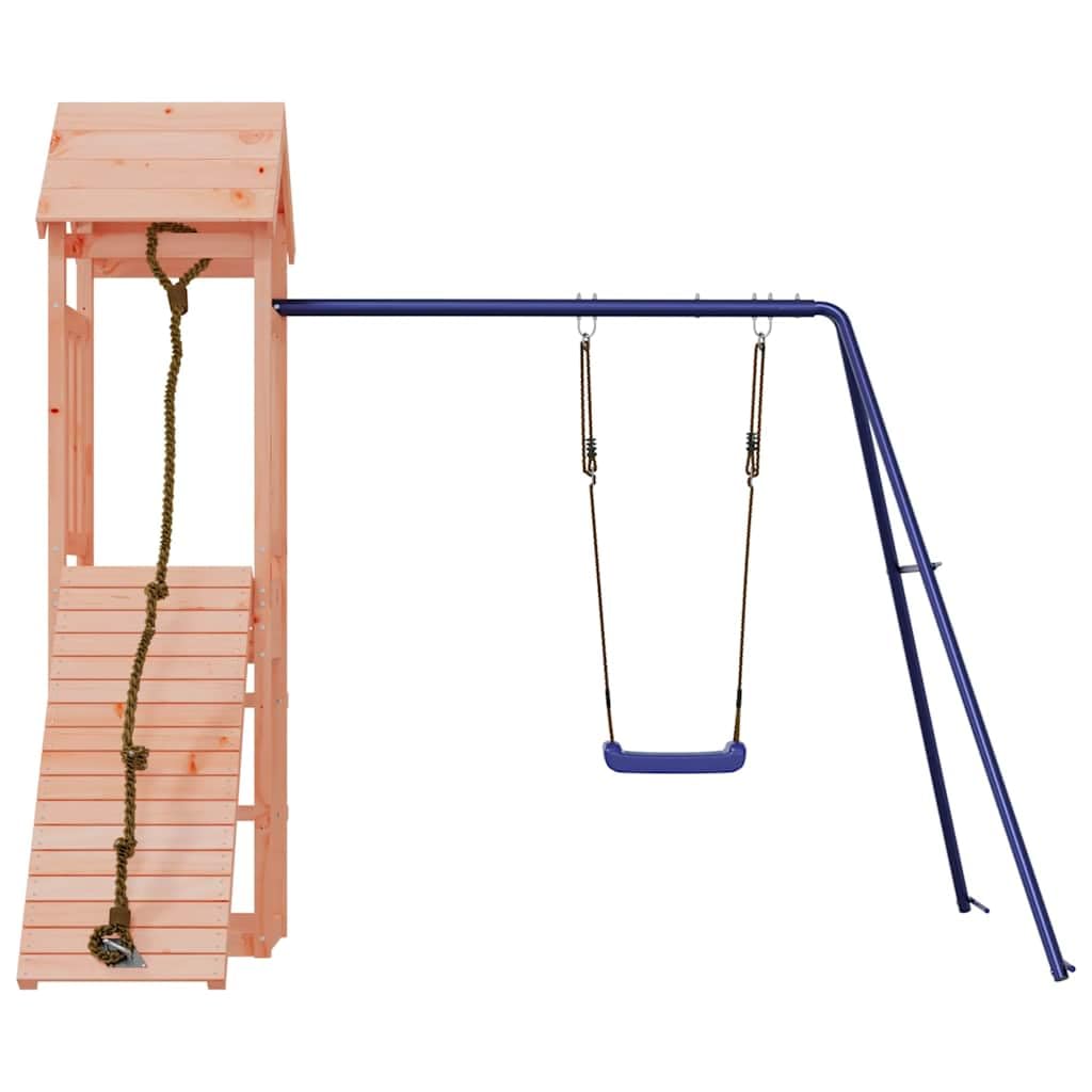 Torre da gioco in legno massiccio Douglasie con altalena, torre da arrampicata e parete da arrampicata, per bambini all'aperto, con piattaforma, corda, scala e seduta per un divertimento