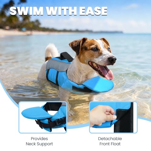 VIVAGLORY Front Float Schwimmweste Hund, Hundeschwimmweste für Bootfahren, Schwimmweste with Kopfstütze, Auftrieb & Schwimmhilfe, S, Blau