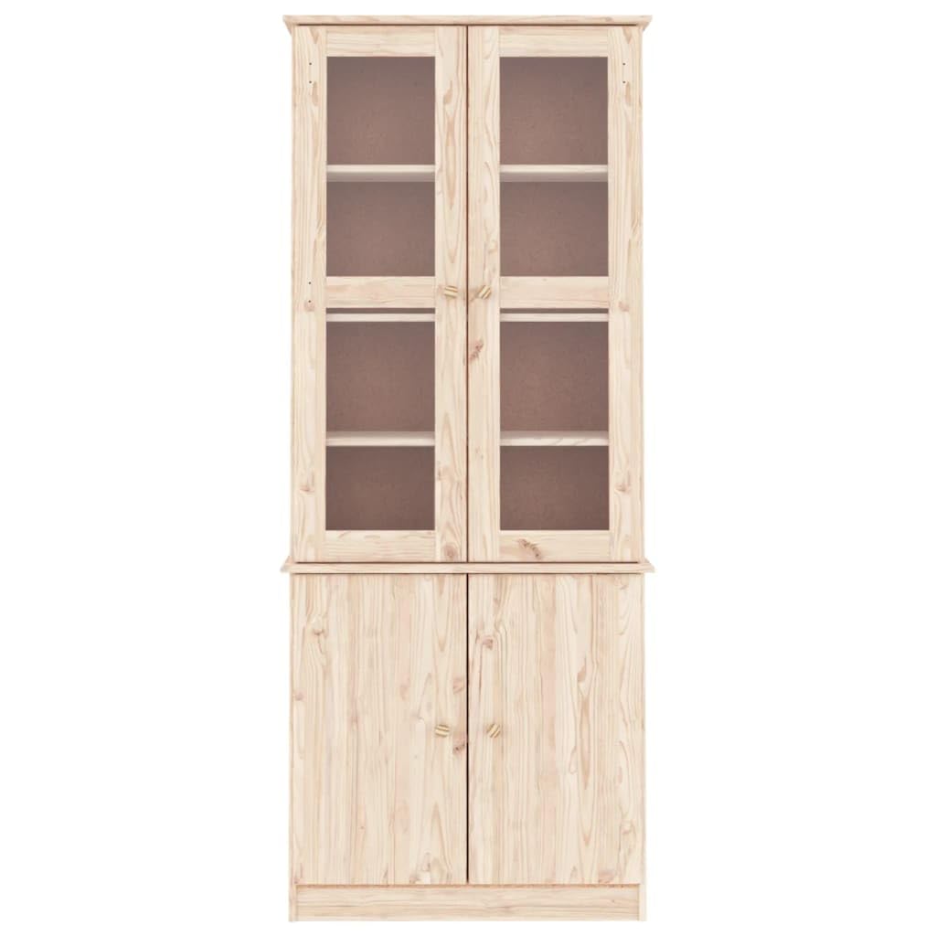 Witryna do salonu, elegancki, z drewna kryształowego, wysoka witryna 77 x 35 x 186,5 cm, z litego drewna sosnowego