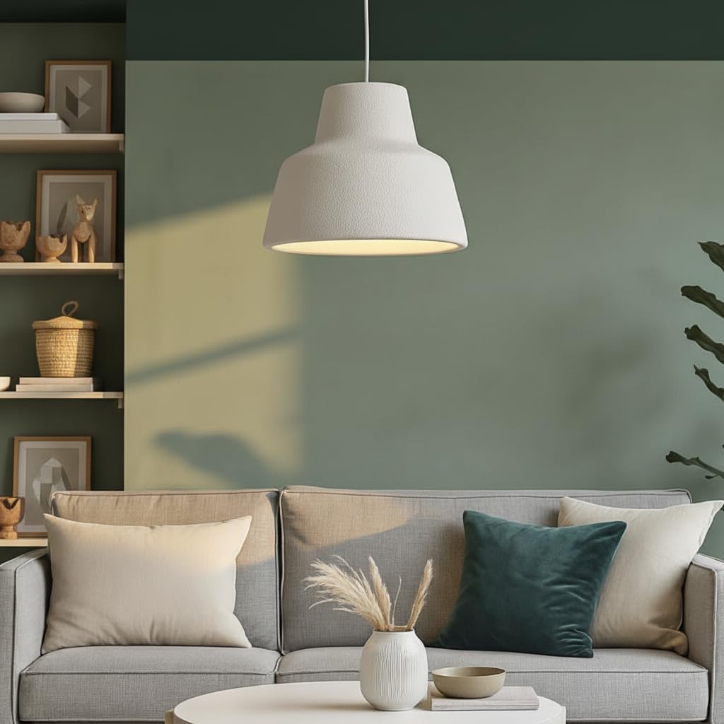 BARCELONA LED Lámpara Colgante Wabi Sabi Grande 30cm Blanca, Diseño Japonés Moderno con Acabado Piedra en Resina, Estilo Industrial Clásico, Casquillo E27