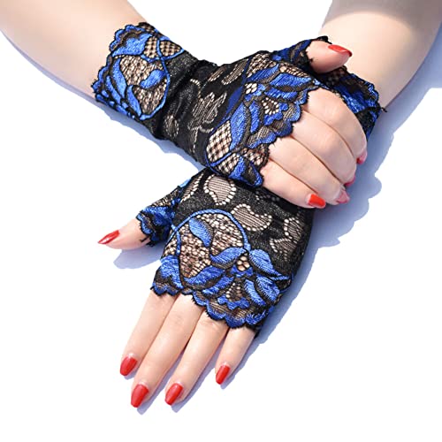 Katutude 4 Pairs Women Short Lace Gloves Floral Fingerless Gloves Wedding Bridal Wrist Gloves Opera Tea Party Prom Costume Accessories, Length 19cm4
