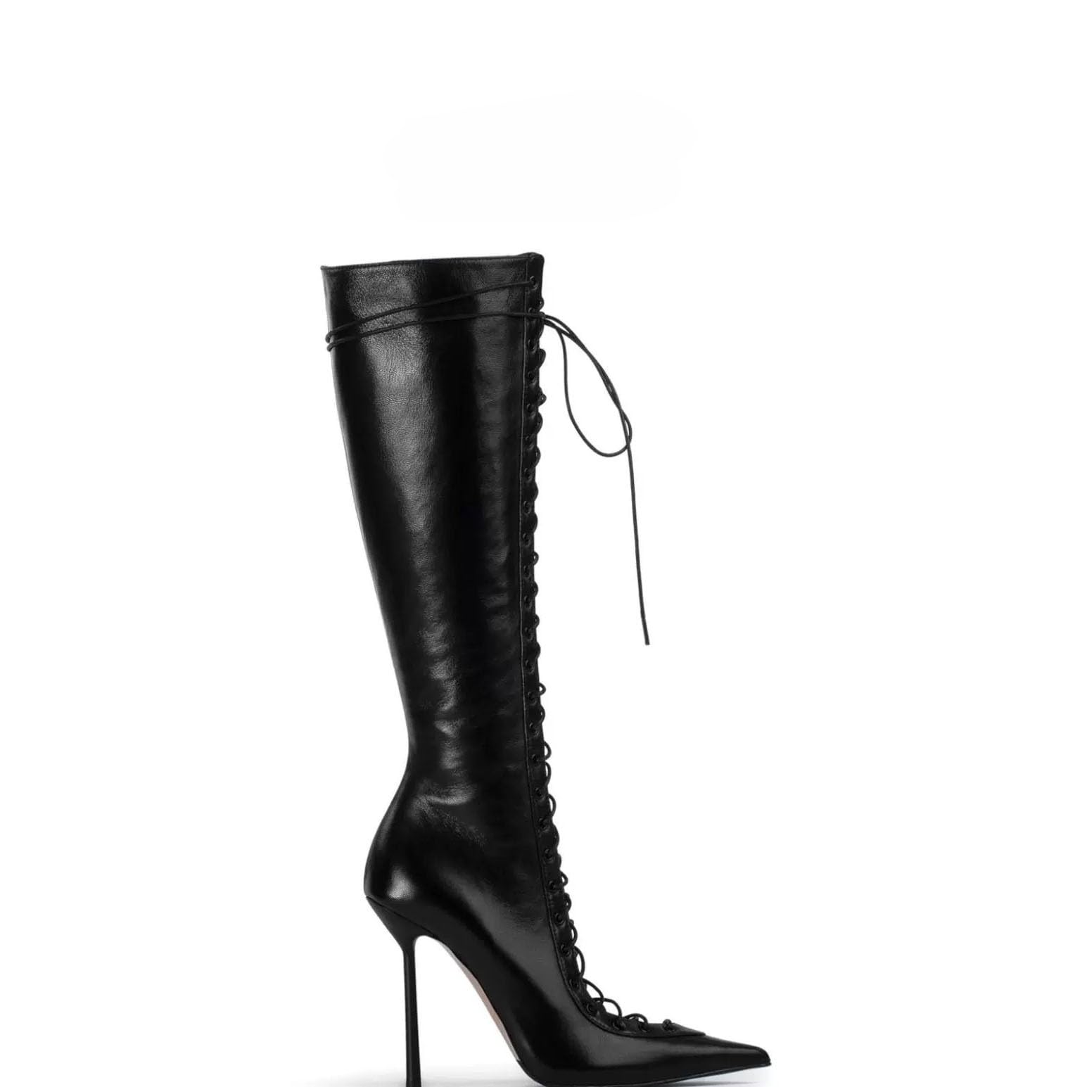 Saint Leia Womens Knee High Boots Pointed Toe Lace Up Stiletto Heel Fashion Elegant Long Boots