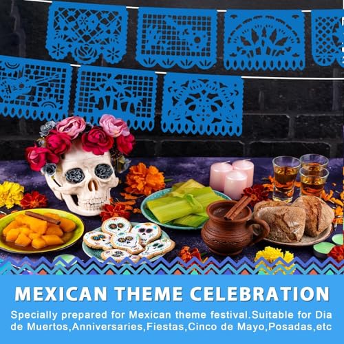 Image of 6 Pack Blue Papel Picado Banner Mexican Party Banner Wedding Fiesta Party Dia De Los Muertos Cinco De Mayo Mexico Decoration,Papel Picado Mexicano para Decor