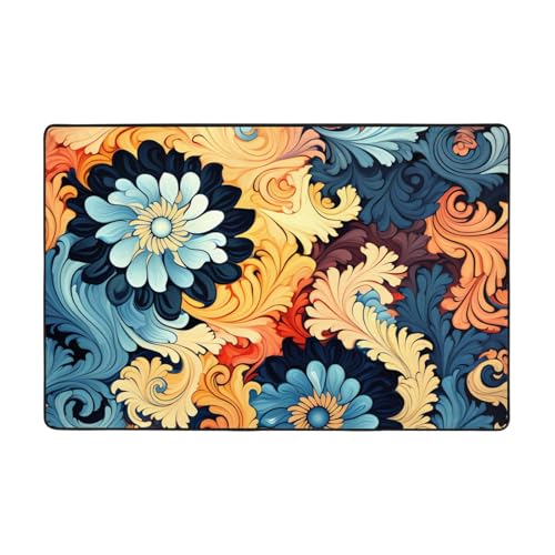 Tapis pour salon résistant et doux à motif floral abstrait vintage