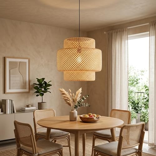 Lámpara colgante para salón de mimbre y ratán con portalámparas E27 3