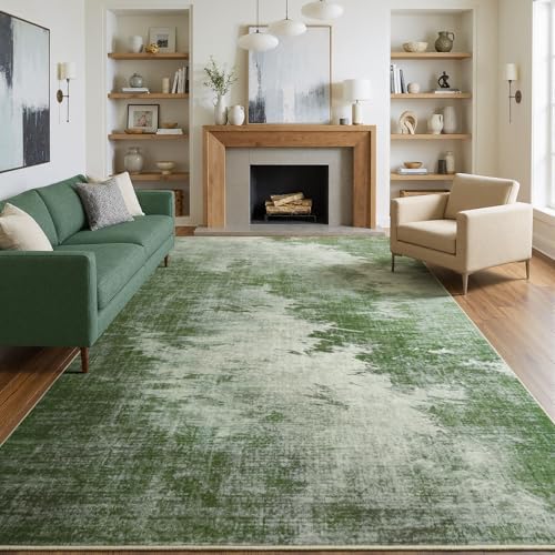 HQAYW 5'x7' Sage Green Faded Abstract Faux Wool Area Rug Living Room Soft