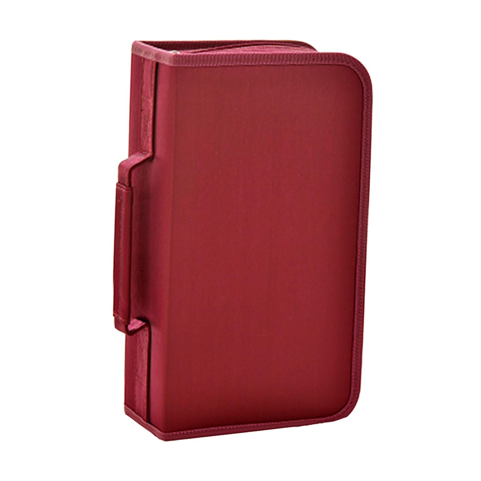dvd case holder organizer 128 capacity with handle cd case storage for trips burgundy