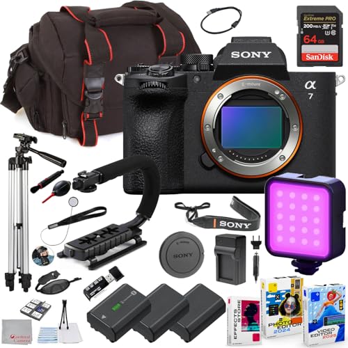 Image of Sony a7 V Mirrorless Camera Bundle + 64gb Extreme Accessory Package Including LED Light, 2X Replacement Battery, U-Grip, Case, Tripod, Software and More (30 Items)