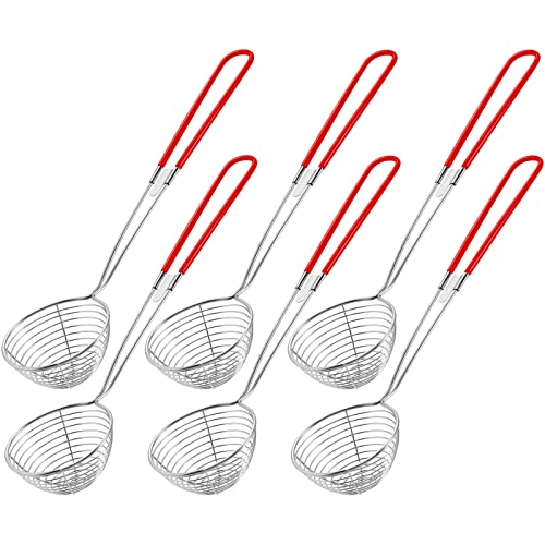 Cucharas de colador de olla caliente, cucharas de acero inoxidable para olla caliente de 2.5 pulgadas, mini cucharón de malla de espumadera con mango para el hogar (rojo, 6 piezas) Cover
