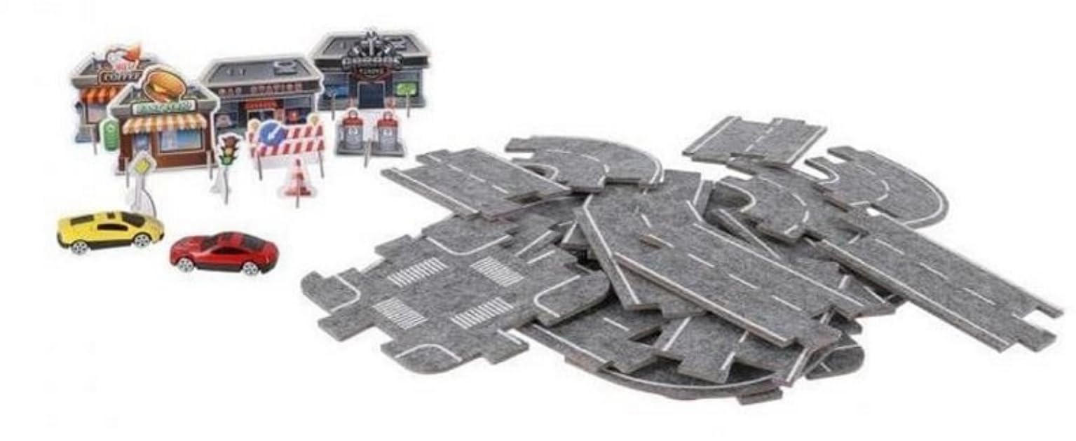 Street Racing Puzzle Track - Set de Juego de Pista de Carreras con Coches y Accesorios