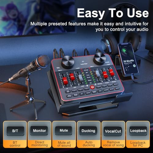 Image of G1 Audio Mixer Kit for Live Streaming，Live Sound Card for Streaming，Audio Interface DJ Mixer Sound Card /Board Condenser Microphone for Tiktok Gaming Video Content Creator Kit.