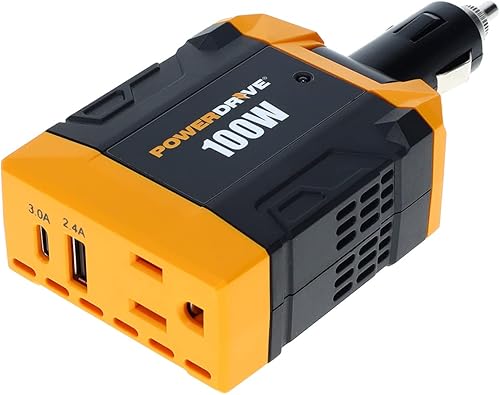 PowerDrive PWD100D 100 vatios inversor 12v DC a 110v AC convertidor adaptador de enchufe de coche con 2 puertos
