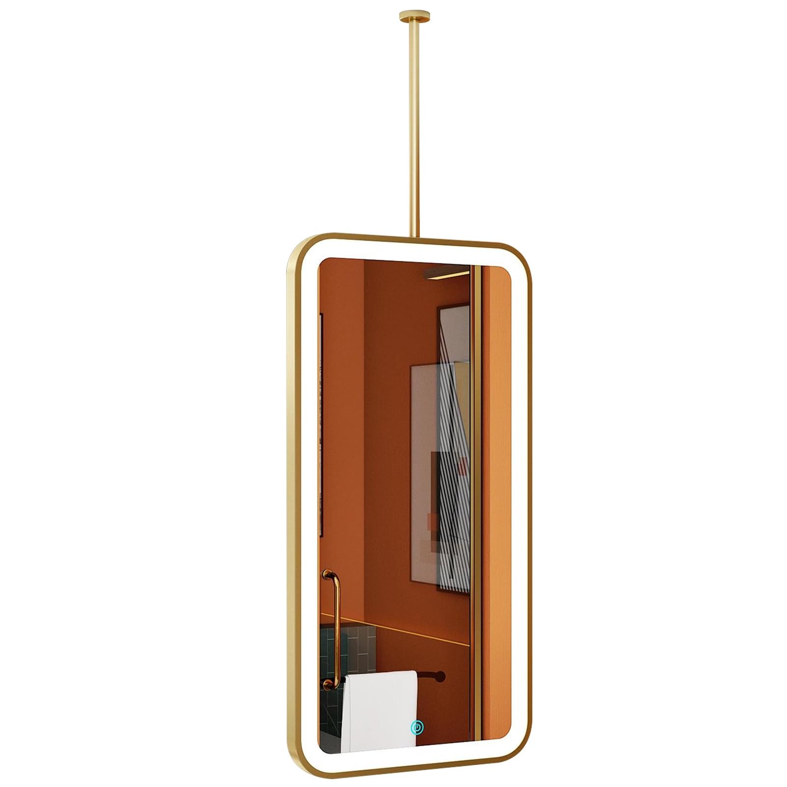 ITOSUI Rectangle LED Mirror for Ceiling Hanging, Modern Wall Mounted Mirror with Metal Frame and Boom, Bathroom Vanity Makeup Mirrors, Boom can be Customizable(50cmx60cm)