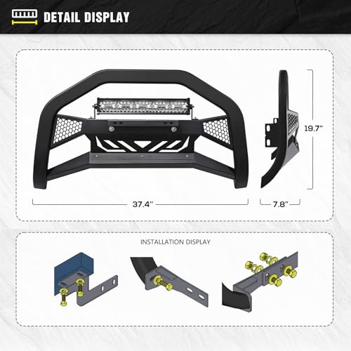 Image of for Frontier Bull Bar Front Brush Guard with LED Light Bar & License Plate Frame Compatible with 2005-2021 Nissan Frontier, Truck Guard Grille Bumper Push Bar (Include Light Mount & Skid Plate)