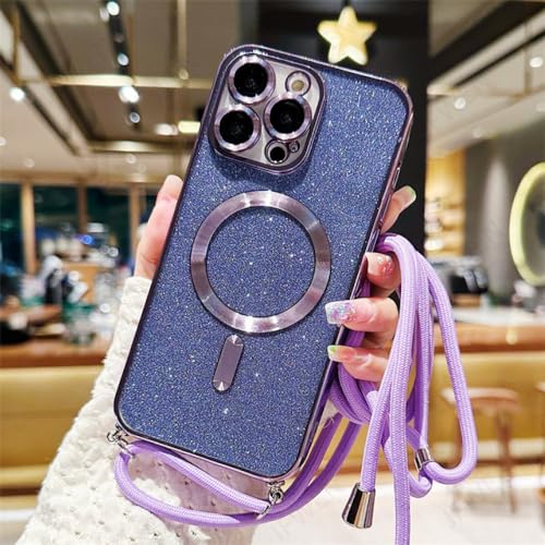 Coque iPhone 13 violette magnétique Magsafe avec lanière amovible en silicone souple