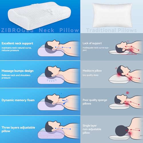 Cervical Pillow for Neck Pain Relief- Queen Size Cooling Pillow for Sleeping, Memory Foam Pillows for Neck Shoulder, Ergonomic Adjustable Contour Bed Pillow for Side, Back & Stomach Sleepers
