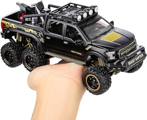 Image of Metal Pull Back Diecast Car 1:28 Big Ford Raptor Truck F150 Pull Back Car Model with Sound Light Boys Gifts Toys for Kids【Pack of 1】,multicolor
