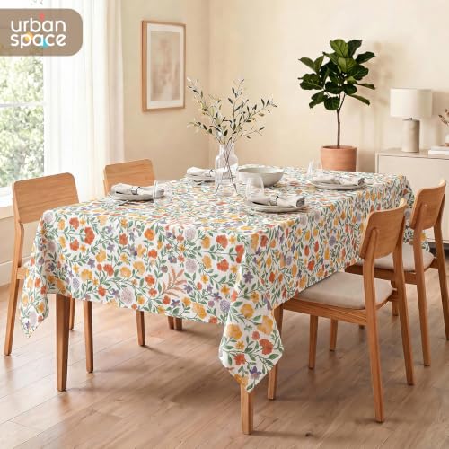 Image of Urban Space 100% Cotton Dining Table Cover for 6 Seater, Printed Cotton Table Cloth for Center Table, 48 inch X 92 inch (Vasant, 6 Seater)