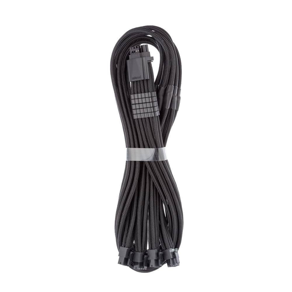 CableMod C-Series Pro ModMesh Sleeved 12V-2x6 12VHPWR StealthSense PCIe Cable for Corsair Type 5 RMX Shift (16 to 4 x 8-pin, Black)