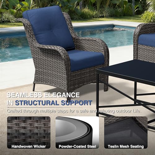 Image of Joyside Patio Chairs Set of 2, Wicker Patio Furniture with High Back, Deep Seating, Wide Armrest, Thickened Cushions, Outdoor Rattan Furniture for Deck, Porch Use
