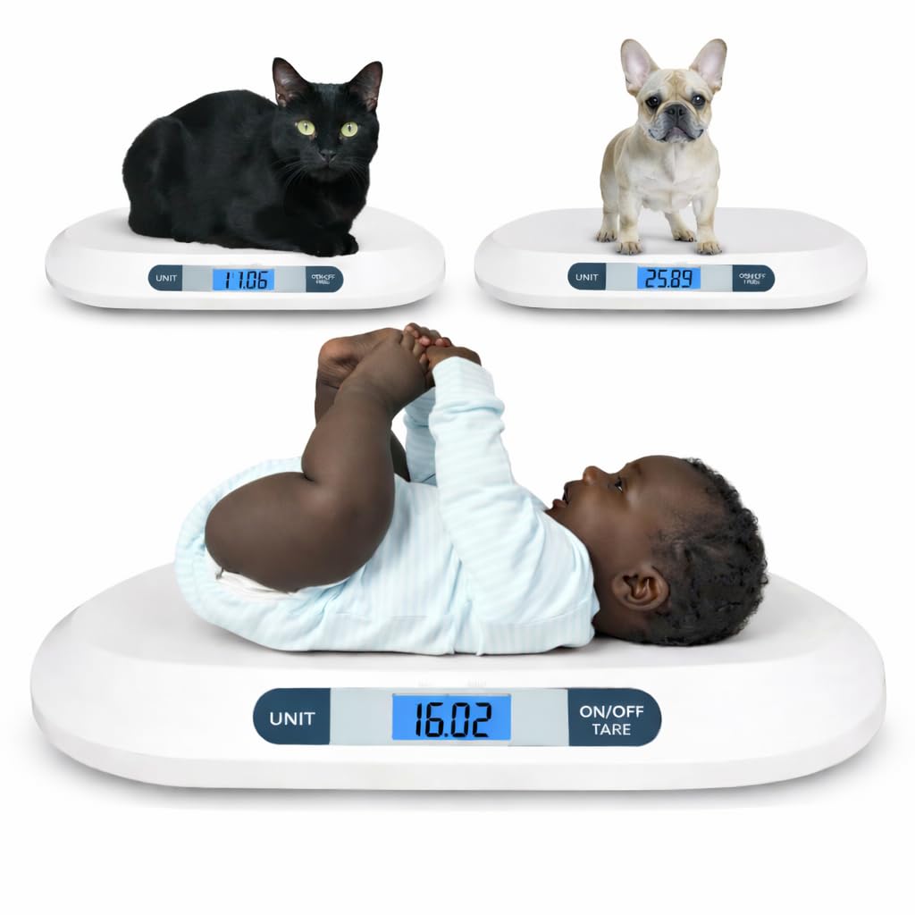 Digital Baby & Pet Scale – Infant and Small Animal Weighing Scale for Newborns, Puppies & Cats – 44 lb Capacity, lb/oz/kg Display, Hold Function