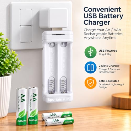 Image of USB 1.2V AA AAA Ni-CD NiMH 2 Slot Battery Charger with LED Indicators, Charge 2 Batteries At a Time