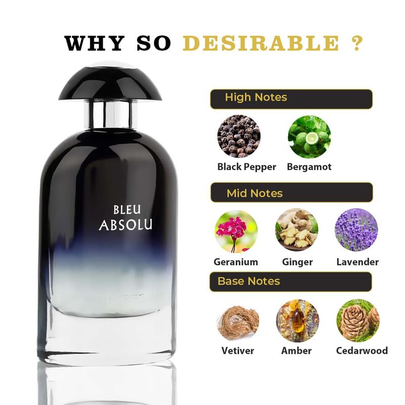 Image of RiiFFS Bleu Absolu Perfume For Men | Long-Lasting Eau De Parfum | Luxurious Long-Lasting Fragrance with Citrus, Floral & Woody Notes, 100ml