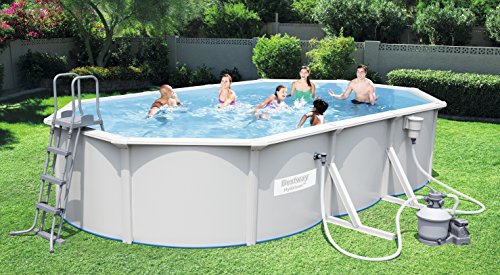 Hydrium Pool Set oval, mit Sandfilteranlage, Oberflächenskimmer, Leiter und Bodenplane, 610x360x120 cm, weiß – Bild 3