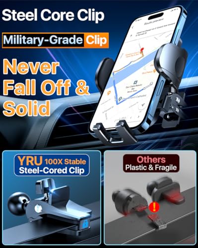 Image of YRU[True Upgrade for Safety Car Phone Holder Mount [Patent & Military-Grade] Dashboard Cell Phone Holder for Car Vent Windshield Phone Stand for iPhone 17 16 15 14 13 Pro Max Truck Samsung, Light Red