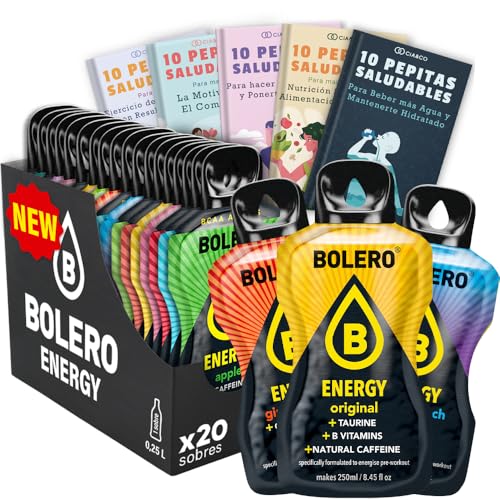 20 x Bolero ENERGY MIX Nuevos Sabores – Bebida en Polvo sin Azúcar con Taurina, Cafeína Natural, Vitaminas B + 50 Pepitas Saludables Cia&Co 20 x Bolero ENERGY MIX Nuevos Sabores – Bebida en Polvo sin Azúcar con Taurina, Cafeína Natural, Vitaminas B + 50 Pepitas Saludables Cia&Co