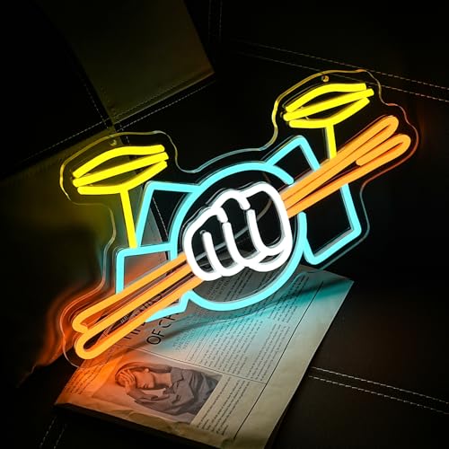 Image of Drum Set Neon Sign for Wall Decor Music Led Sign Musical Instrument Neon Light Drummer Led Light Drum Neon Light Sign for Music Studio Wall Art Musical Show Wall Decor
