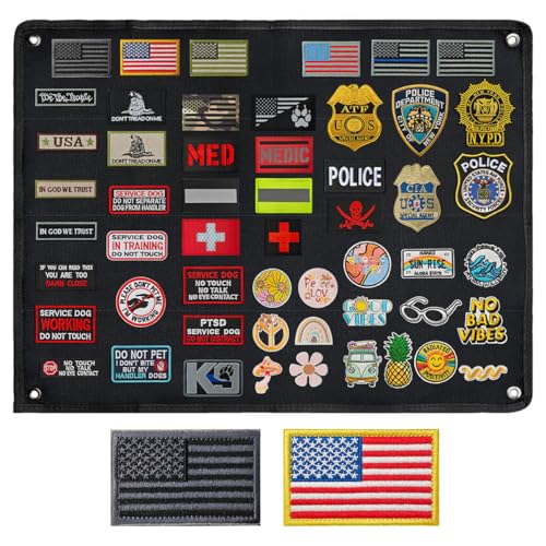 J.CARP Patch Board Patch Wall Tactical Patch Display Hook and Loop Military Patches Holder (Black 23.6 * 17.7 Comes with 2Pcs Flag Patches)