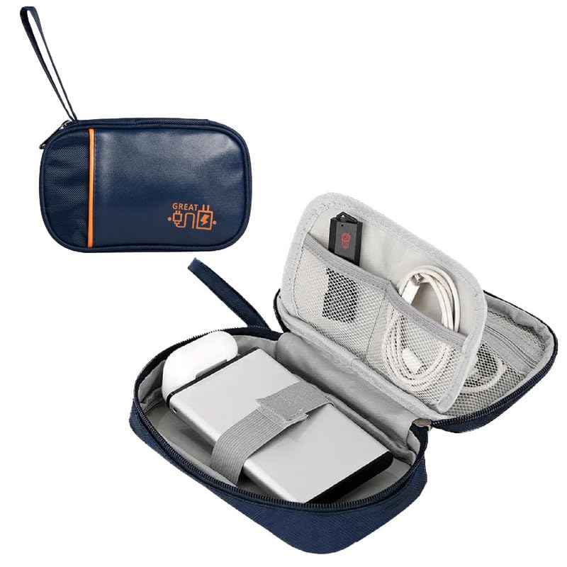 Image of HomeStrap Tech Organizer Case for Electronics Accessories | Storage Pouch for Chargers, Cables, Power Banks, SD Cards & Earphones | Waterproof & Travel-Friendly Gadget Bag - Navy Blue, Small