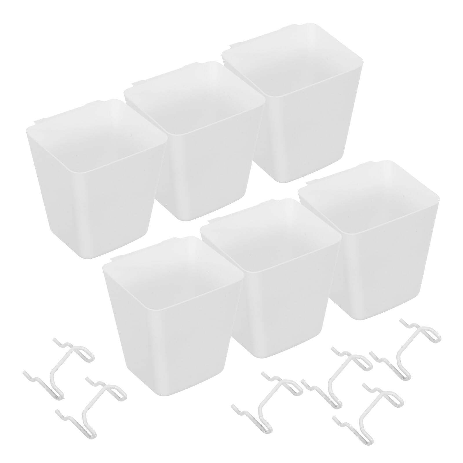 Healeved 6 Stück Lochwand Organizer mit Metallhaken und Quadratischen Kunststoff Aufbewahrungsboxen Weiß Flexibler Werkzeughalter für Werkbank Garage und Bastelraum