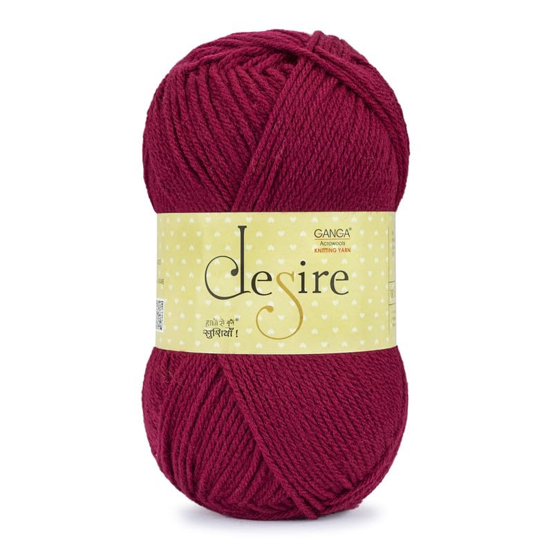 Image of Ganga Acrowools Acrylic Desire Hand Knitting and Crochet Yarn. Pack of 1 Ball - 100Gms. Shade No - DSR041, Rouge