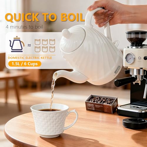 Tetera eléctrica de cerámica 1.5 L, 1500W, sin cable, blanco miniatura 4