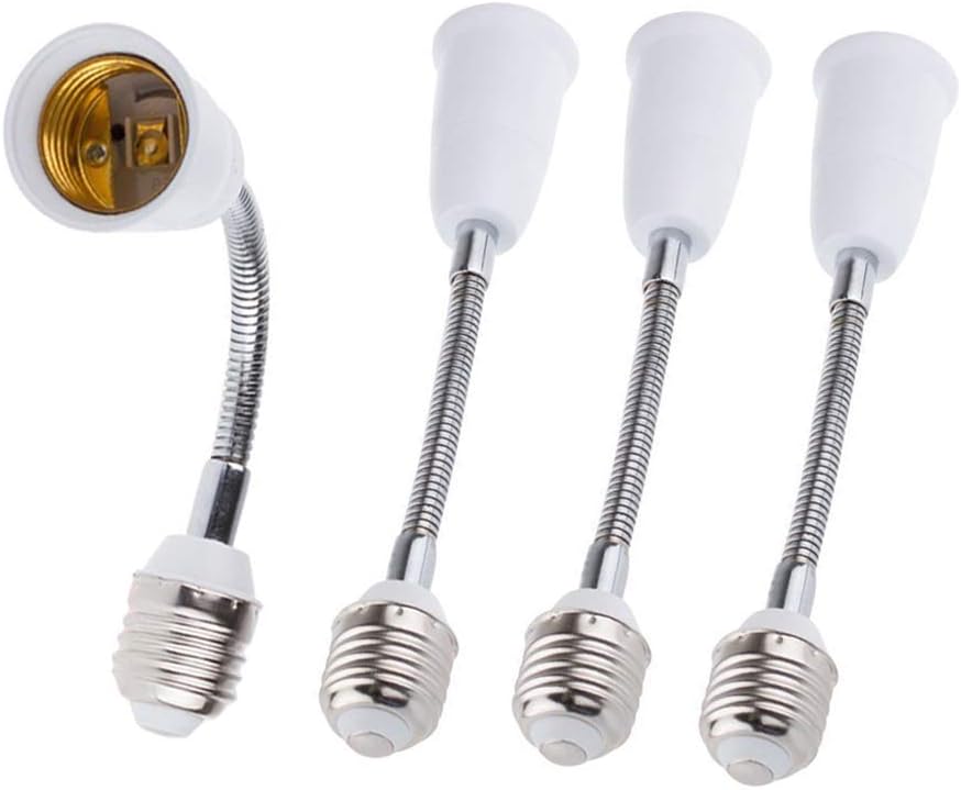 E26/E27 Bulb Socket Extender Adapter, E26/E27 to E26/E27 Flexible Extension, All Directional Light Adjustable Converter for A19 LED Lights, Recessed Spotlights, Etc (4-Pack)