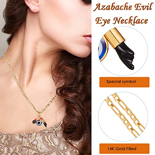 MTLEE 3 Pieces Gold Plated Azabache Evil Eye Necklace Figa Protection Jewelry3