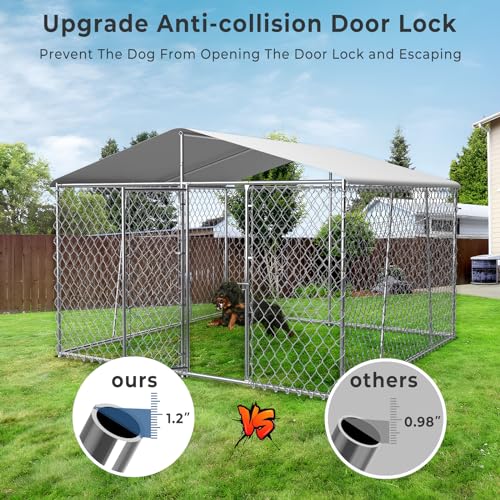 image for Lyromix Upgraded 10×10FT Outdoor Dog Kennel with Cover Roof, Extra La