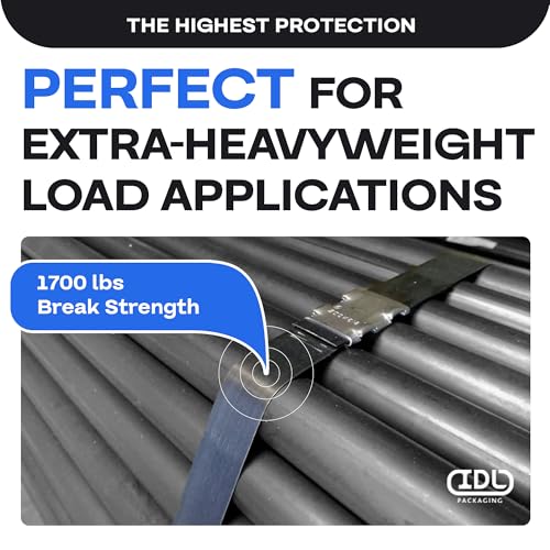 Image of IDL Packaging Round Packages Strapping Kit for 3 /4 inch x 200' Steel Strapping, 1700 lbs Break Strength - Packaging Strapping Solution for Pipes - Enough Strapping and Seals for 100 Uses Before Refill