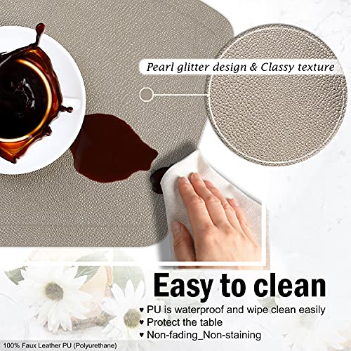 Immokaz Round Placemat For Dining Heat Insulation Stain Resistant Non-Slip Waterproof Washable Wipe Clean Pu Fan Shape Wedge Kitchen Table Mat Set (6, Chic Gray) #TOP2